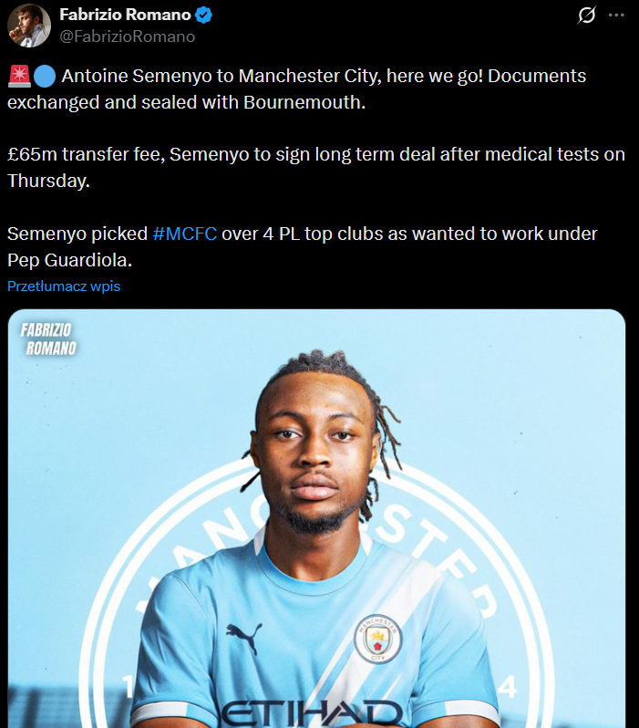 HERE WE GO! Manchester City sprowadza piłkarza LIGOWEGO RYWALA za 65 MLN FUNTÓW!
